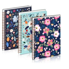 3pcs Cuaderno Espiral 240 Hojas Oficina Estudio Hogar Cuadernos Tapa Dura Estampado Floral Doble Bolsillo Agenda Personal Diario