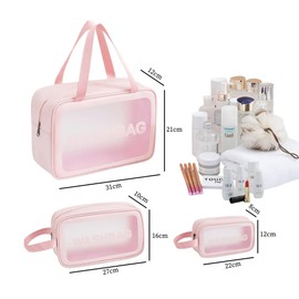 YOYADOY 3 Pack of Waterproof Bags，Cosmetic Bag,Toiletry Bag Transparent, Portable Waterproof Toiletry Bag Organiser, Zip Makeup Bag with Large Capacity. (Pink)