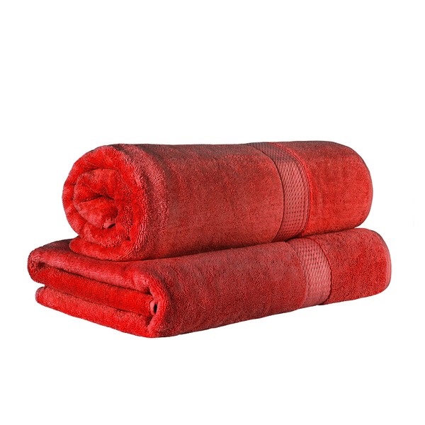 SUPERIOR Egyptian Cotton 2-Piece Solid Bath Sheet Set, Bath Sheet 34” x 68”, 800 GSM, 2-Pieces, Red