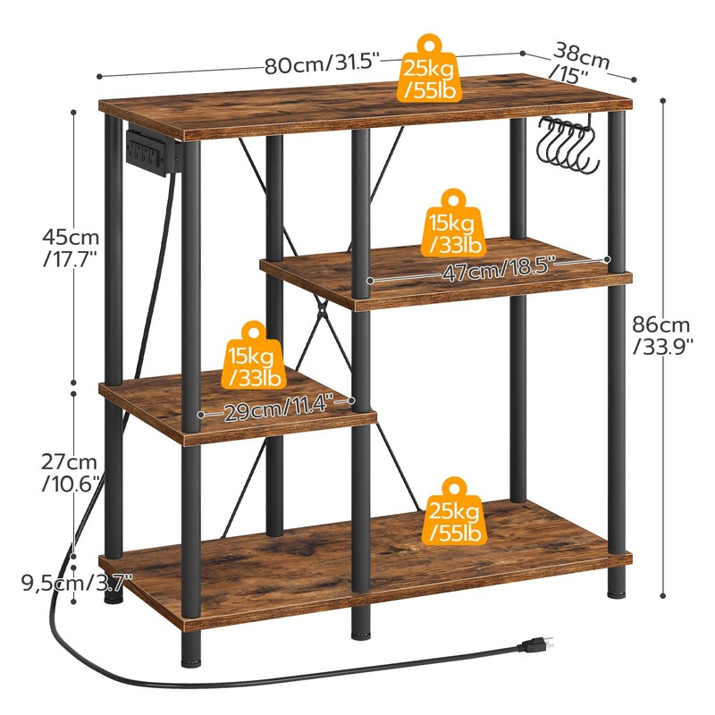 HOOBRO Bakers Rack with Power Outlet, Microwave Stand with 5