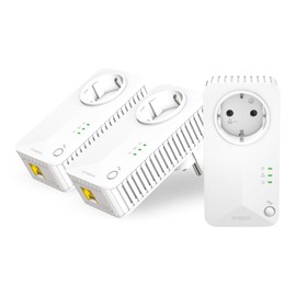 STRONG - Powerline 600 Triple EU Set - 3 Powerline adapters 600 Mbps - Fast Internet access - Integrated socket - 300 m range - For all routers - LAN connection - Easy installation - white