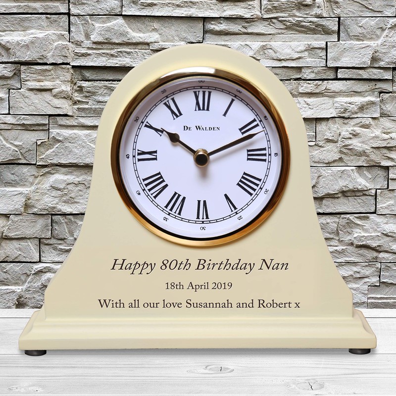 De Walden Nan's 80th Birthday Engraved Wooden Mantel Clock Beige