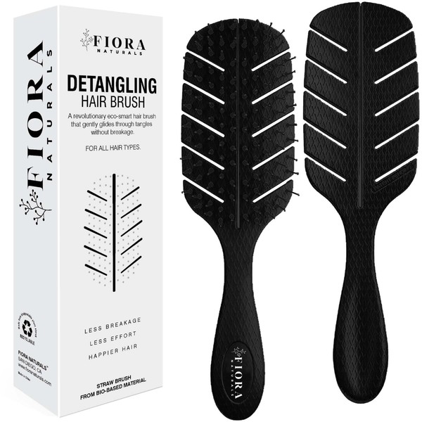 Detangler Brush by Fiora Naturals - 100% Bio-Friendly Detangling brush w/Ultra-Soft Bristles - Glide Through Tangles with Ease - For Curly, Straight, Black Natural, Women, Men, Kids - Dry and Wet Hair