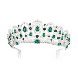 MACOIOR Tiara Crowns for Women,Vintage Crystal Rhinestone Pageant Princess Crowns With Comb Baroque Wedding Bridal Tiaras Hair Accessories(Green)