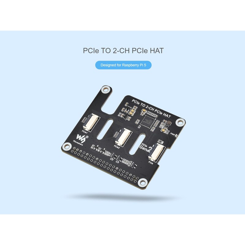 PCIe to 2-CH PCIe HAT for Raspberry Pi 5, Extended