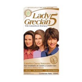 Grecian, Lady Grecian 5, Tinte Colorante en Shampoo, Cubre las Canas, Sin Amoniaco, para Cabellos Claros y Naturales, Castaño a Castaño Claro, 120 ml