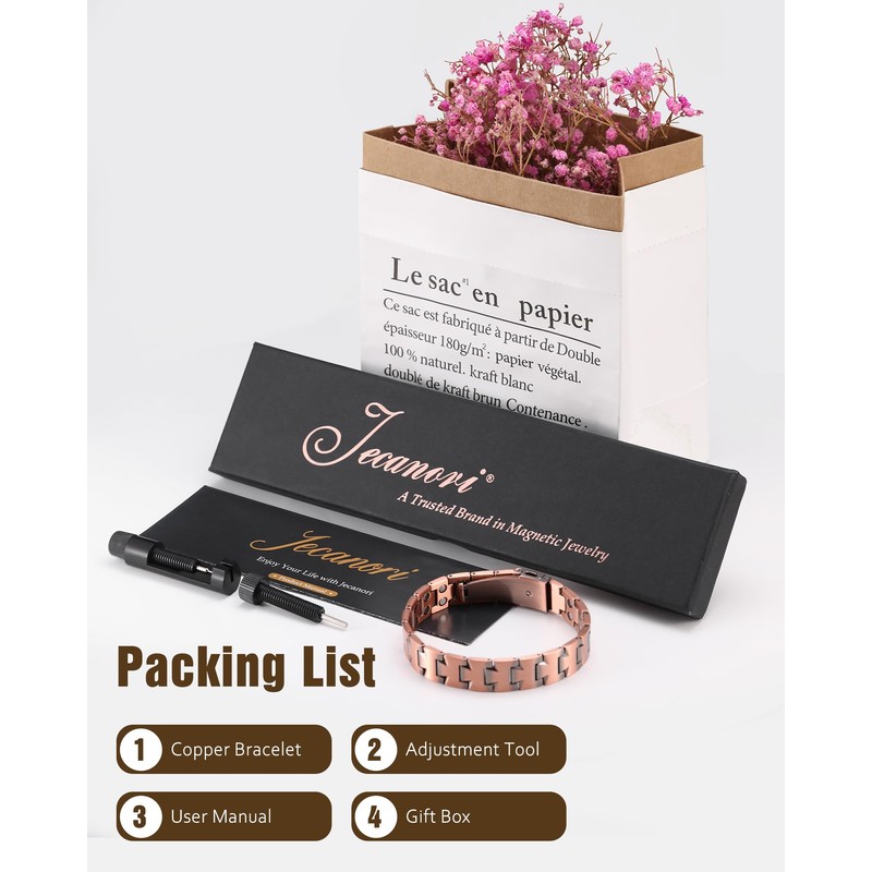 Jecanori Pure Copper Bracelet for Men, 2X Strength Magnetic Bracelets