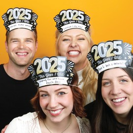Big Dot of Happiness Hello New Year’s Eve Party Headbands, 2025 New Years Resolution Party Hats, New Years Eve Party Hats, New Years Games, 2025 NYE Party Decorations, Black, Gold, Set of 16