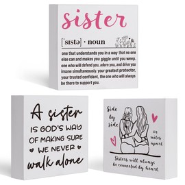 Sister Gifts from Sister Birthday Gift Ideas, Big Little Sister Gifts from Brother, Soul Sister Mothers Day Gifts for Unbiological Sister Sister Wood Signs Set of 3 Wooden Blocks Signs Decor