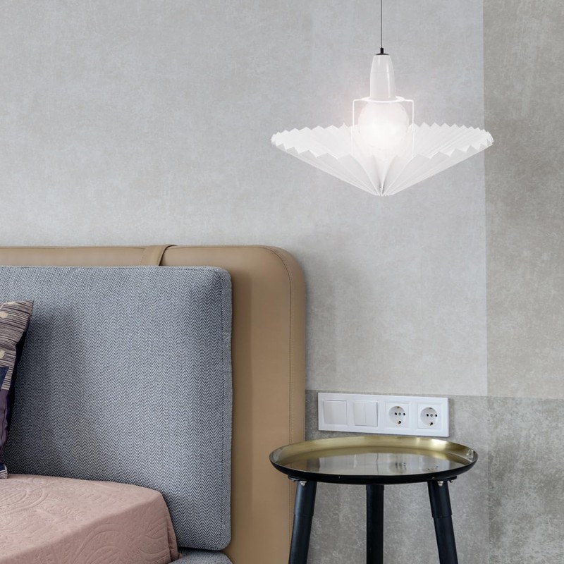 Hemobllo White Round Fabric Pleated Lamp Shade - E27 Replacement