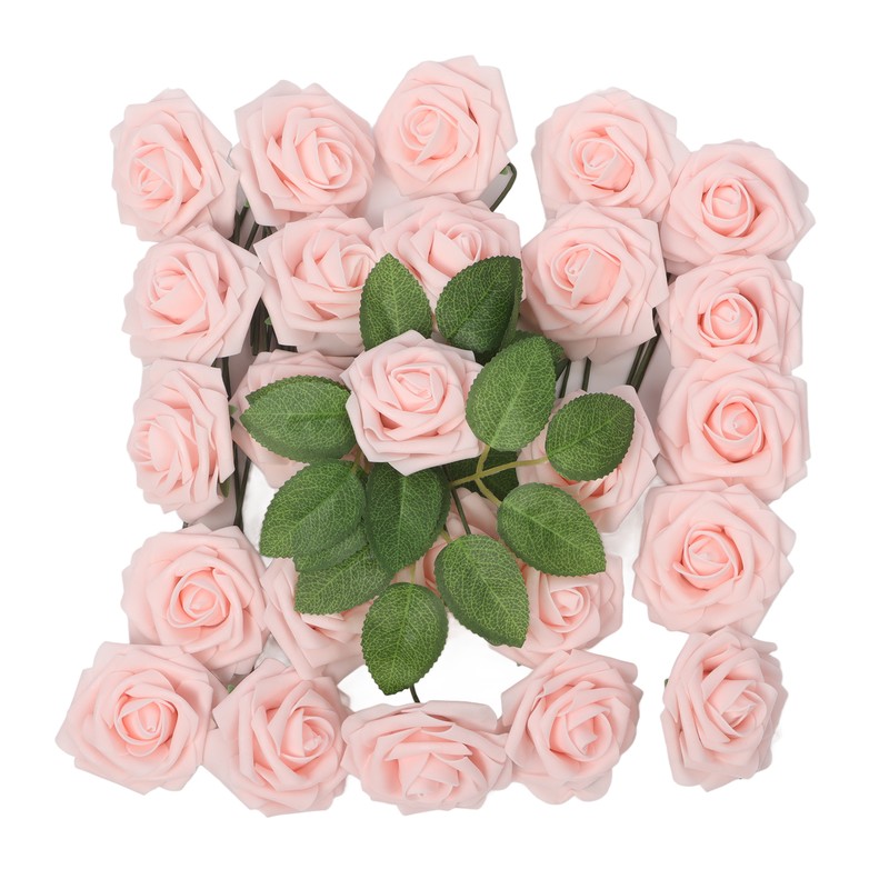 25pcs Artificial Roses Light Pink Fake Bulks Box for DIY