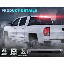PIT66 LED 3rd Brake Light, Compatible with Chevy Silverado 1500/2500/3500 99-06/ Compatible with GMC Sierra 1500/2500/3500 99-06 Third Brake Stop Lamp Light Clear Lens Black Housing