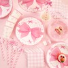 EASY JOY 80Pcs Bow Party Tableware Set Pink Bow Party