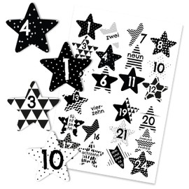 Papierdrachen 24 Advent calendar number stickers black and white stars No. 40 - stickers - for you to assemble and decorate