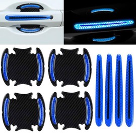Car Door Handle Protector Reflective Sticker Universal Auto Carbon Fiber Door Handle Anti Scratch Cover, 8PCS Reflective Protective Film for Car Exterior Accessories (Blue)