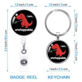 YAZMEEN Funny T-Rex Retractable Badge Reel and Keychain Set I'm Unstoppable ID Badge Holder with Alligator Clip Funny Occupational Therapy Appreciation Gifts for Office Worker Nurse Doctor Teacher