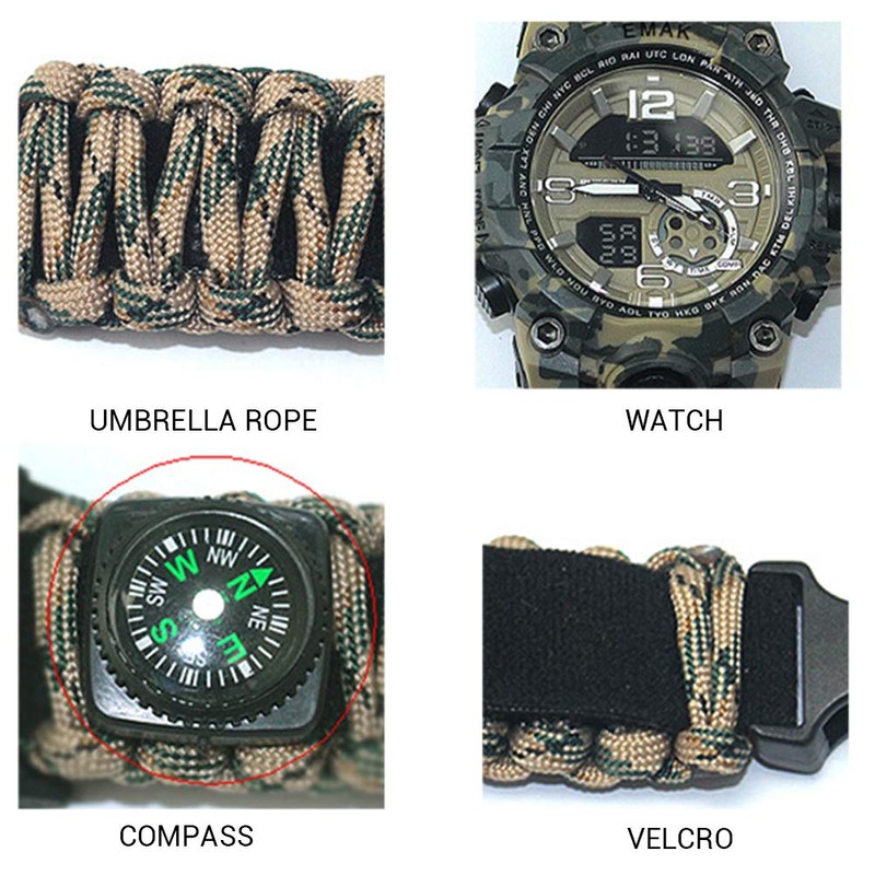 Survival Military Digital Watch,Outdoor Camping Survival Watch Multi Functional Bracelet