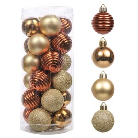 Valery Madelyn 24ct 40mm Essential Copper Gold Christmas Ball Ornaments Decoration, Shatterproof Christmas Tree Ornaments Balls