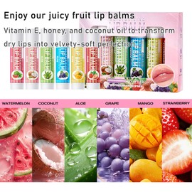 6 Pack Fruit Lip Balm Set - Vitamin E Enriched Moisturizing Lip Care with Natural Honey, Aloe Vera & Coconut Oil, Assorted Flavors for Soft Lips & Perfect Lip Primer