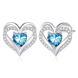 CDE Earrings for Women 925 Sterling Silver Rose Gold Christmas Gift for Her Forever Love Heart Birthstone Women Stud Earrings Jewellery Valentine's Day Mother's Day Birthday Wedding Anniversary, Cubic