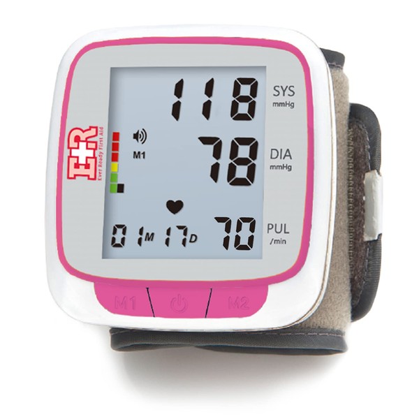 Ever Ready First Aid Fully Automatic Blood Pressure Wrist Cuff Watch Wearable Monitor - Pink- Batteries Included