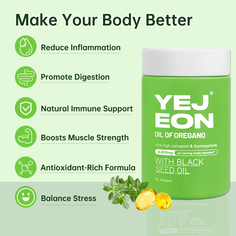 YEJEON Organic Oil of Oregano Capsules with Black Seed Oil