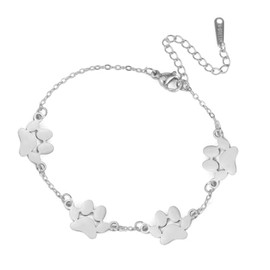 Izpack Cute Cat Paw Print Bracelet for Women Stainless Steel Dog Puppy Kitten Animal Adjustable Chain Ankle Bracelets Minimalist Christmas Birthday Jewelry for Pet Lover (Silver,4 Paw)