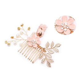 KOMUNJ Pack of 4 Hair Combs Wedding Bridal Hair Accessories Wedding Hair Combs Pearl Flower Bridal Hair Accessories Rhinestone for Bride Bridesmaid - Pink Flower