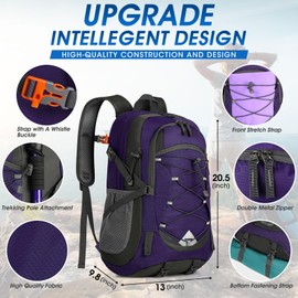 IGOLUMON Hiking Backpack Men Women 40L Waterproof Backpack Lightweight Foldable Travel Backpack Trekking Backpack with Reflective Strips for Cycling, Climbing, Mountaineering and Travel Sports, purple