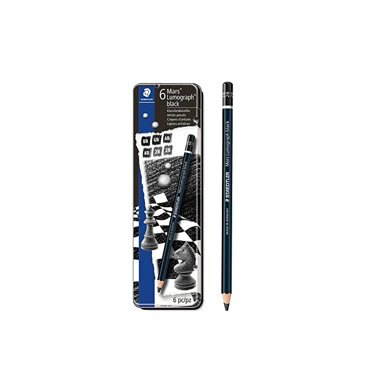 STAEDTLER Mars Lumograph Pencil Black Metal Case Pack of 6