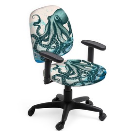 Hobbspring Polyester Chair Covers for Office Chairs, Set of 2 Chair Covers with Octopus Print, Sea Creatures, Stretchy Chair Covers, Dustproof Chair Protection, Protective Cover for Universal Desk