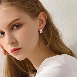 YAFEINI Cat Earrings 925 Sterling Silver Cat Dangle Hoop Earrings Cat Jewellery Gift for Women Girls, Sterling Silver, Cubic Zirconia