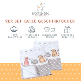 SPOTTED DOG GIFT COMPANY - Set of 2 White Kitchen Tea Towels 230 g Quality Cotton Cat Design 50 cm x 70 cm Gift for Cat Lovers