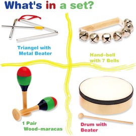 MUSICUBE 7 Pcs Kids Wood Musical Instruments, Percussion Set with Drums for Kids Children Musical Toys for School, Music Center