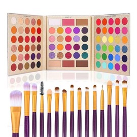 UCANBE Paleta de sombra de ojos Pro + 15 brochas de maquillaje, paleta de maquillaje pigmentada con pinceles, set de regalo de 86 colores mate, iluminadores de sombra de ojos, colorete y polvos