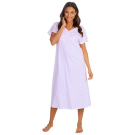 Nikaro Women's 100% Cotton Nightdress Short Sleeves Sleepwear Nightshirt Button Nightgown Sleepwear Summer Sleepshirts (Pink) 10-12