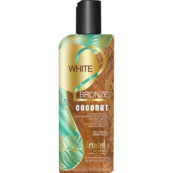 Devoted Creations White 2 Bronze Coconut - Color Enhancing Dark Bronzing Tanning Lotion with Coconut Water & Coconut Oil 8.5 oz.