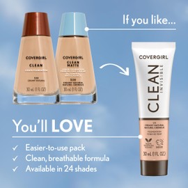 CoverGirl Clean Invisible, Ivory, Foundation, Blendable Formula, Buildable Coverage, Lightweight, Natural Finish, Non-Comedogenic, 1oz