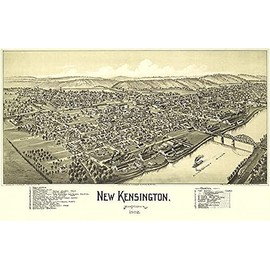 New Kensington, Pennsylvania - 1902 - Aerial Birds Eye View Map Poster