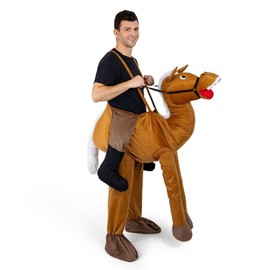Dress Up America ADULTS Ride A Horse Costume for Adults - Western Cowboy Horse Costume - Plush Animal Horse Riding Jumpsuit Costume for Men