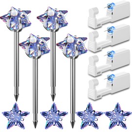 Nunpag 12 Pcs Ear Piercing Kit Disposable Ear Piercing Gun Kit with 4 Pcs 5 Prong Setting Cubic Zirconia Rainbow Star Earrings Stud 316L Stainless Steel Easy to Use Self Ear Piercer Gun Kit Silver