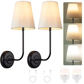 PASSICA DECOR Battery Operated Wall Sconces Set of Two, Rechargeable Wall Lights with 5200mAh Dimmable Detachable Bulbs, 15 Colors and Remote Control, Wireless Sconces for Bedroom, Living Room