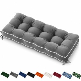 Cuteripe Waterproof Bench Cushion for Outdoor Furniture, 42 x 16 Inch, Fade-Resistant Patio Bench Cushion with Durable Ties for Porch Swing Kitchen & Dining (Grey)