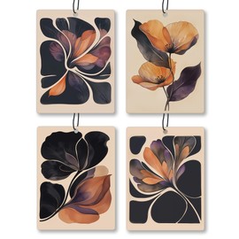 Exqcom Boho Abstract Floral Car Air Freshener 4 Pcs, Retro Orange and Black Flower Hanging Scents Air Freshener for Women Girls Gifts, Vintage Scented Car Accessories Decor for Room Closet Drawer