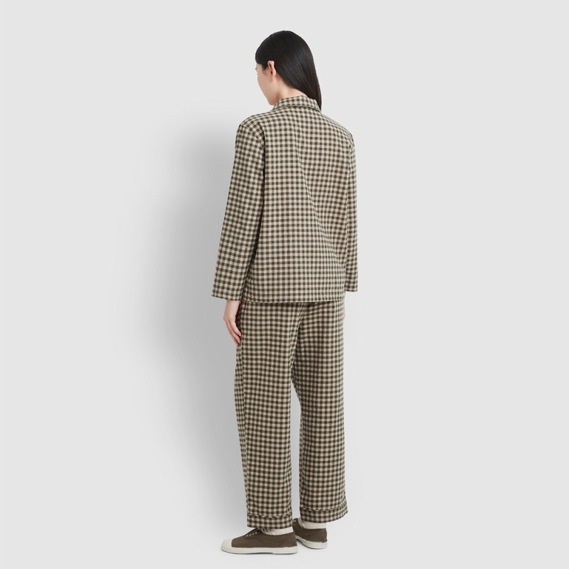 JAJU [JAJU/자주] 여 플란넬 파자마 세트_다크 그린 [JAJU] Women's Flannel