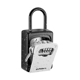 Philorn Key Lock Box with Shackle Portable Key Safe with Number Code Outside Resettable Code Weatherproof Hanging & Wall Mount Top Security Ultra Robust 4-Digit Key Box, grey