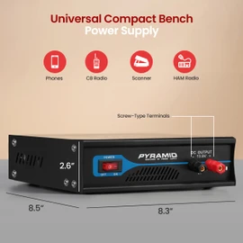 Pyle Universal Compact Bench Power Supply - 30 Amp Regulated Home Lab Benchtop AC-to-DC Converter w/ 13.8 Volt DC 115/230V AC Switchable, Screw Type Terminals, Cooling Fan - Pyle PSV300