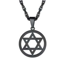 PROSTEEL Jewish Magen Star of David Necklace Men Bat Mitzvah Israel Judaica Hebrew Jewelry Hanukkah Black Pendant Necklace