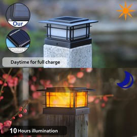 Dynaming 6 Pack Solar Post Cap Lights Outdoor with Flickering Flame Light, Fence Post Solar Lights Fit for 4x4 5x5 6x6 Vinyl/Wooden Posts, High Brightness SMD LED Lighting Decor for Garden Deck Patio