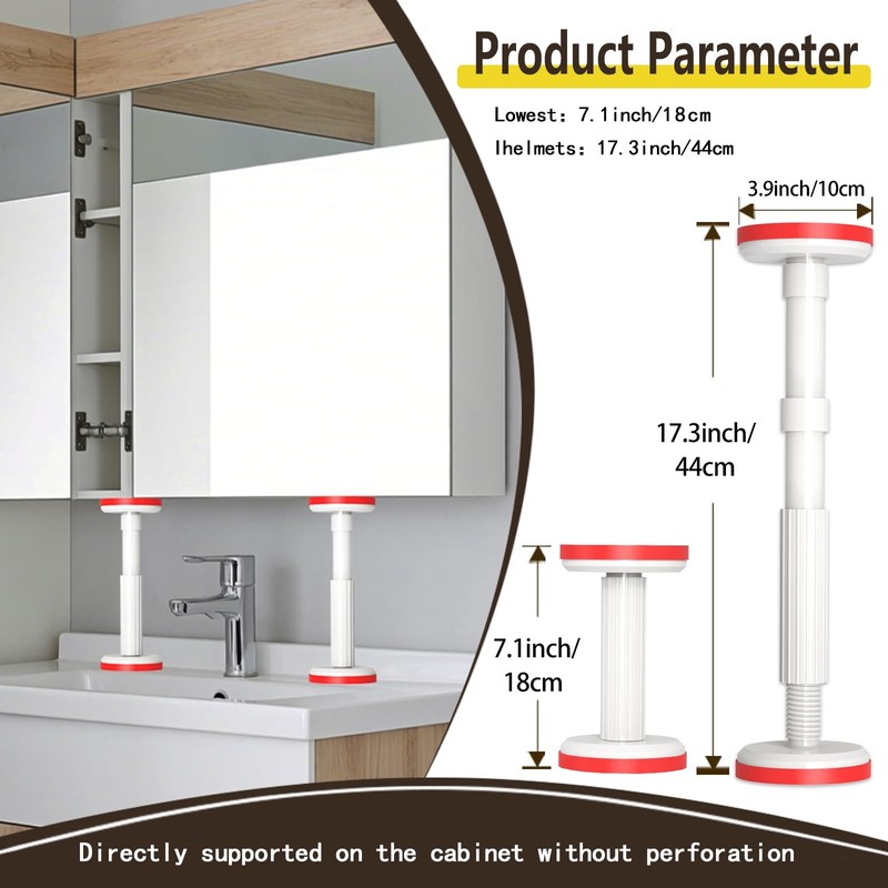 Adjustable Support Pole Small for Cabinets/Furniture - 440lb White Telescopic
